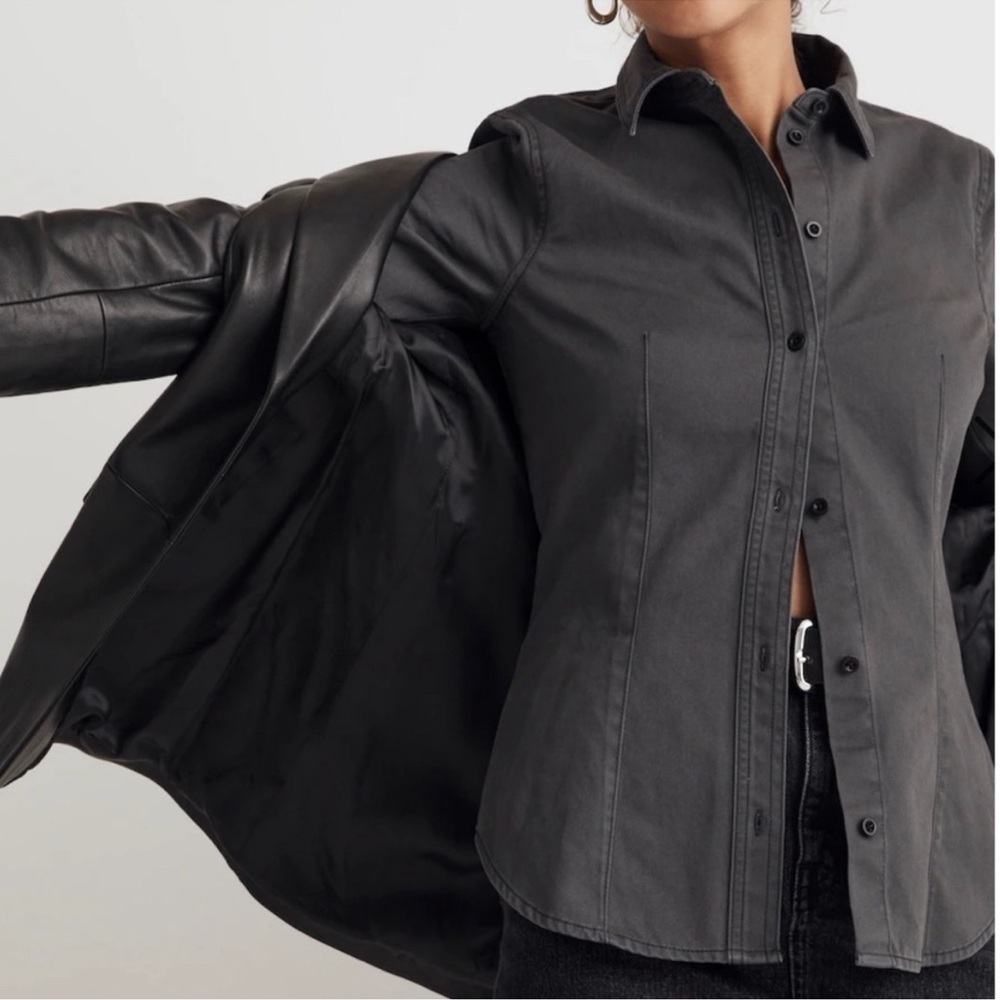 Madewell Darted Button Up Shirt Regenerative Chino Collared Fitted Gray Size 12